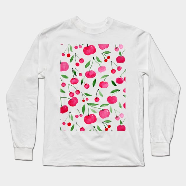 Watercolor cherries pattern - green and red Long Sleeve T-Shirt by wackapacka